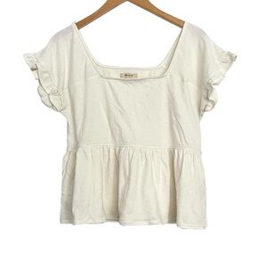 Madewell Knit Lightspun Ruffle-Hem Top Small Cream Flutter Sleeve Peplum Blouse